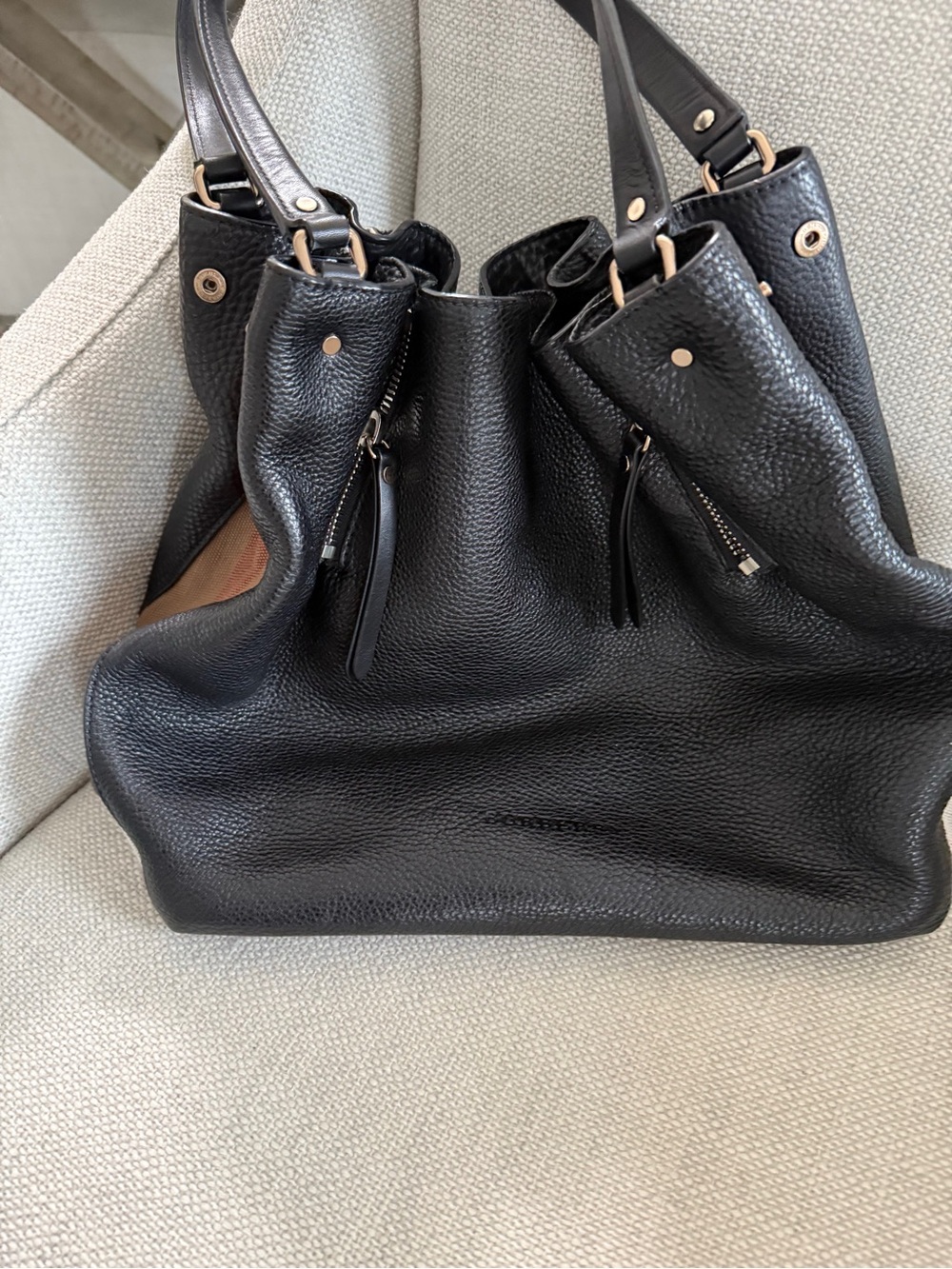 Burberry Black Pebbled Leather Shoulder Bag with Gold Hardware